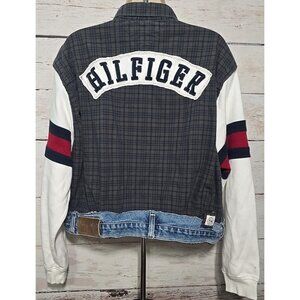 OOAK Upcycled Shirt Jacket Shacket Tommy Hilfiger All Cotton Vtg Indie LOGO Sz L